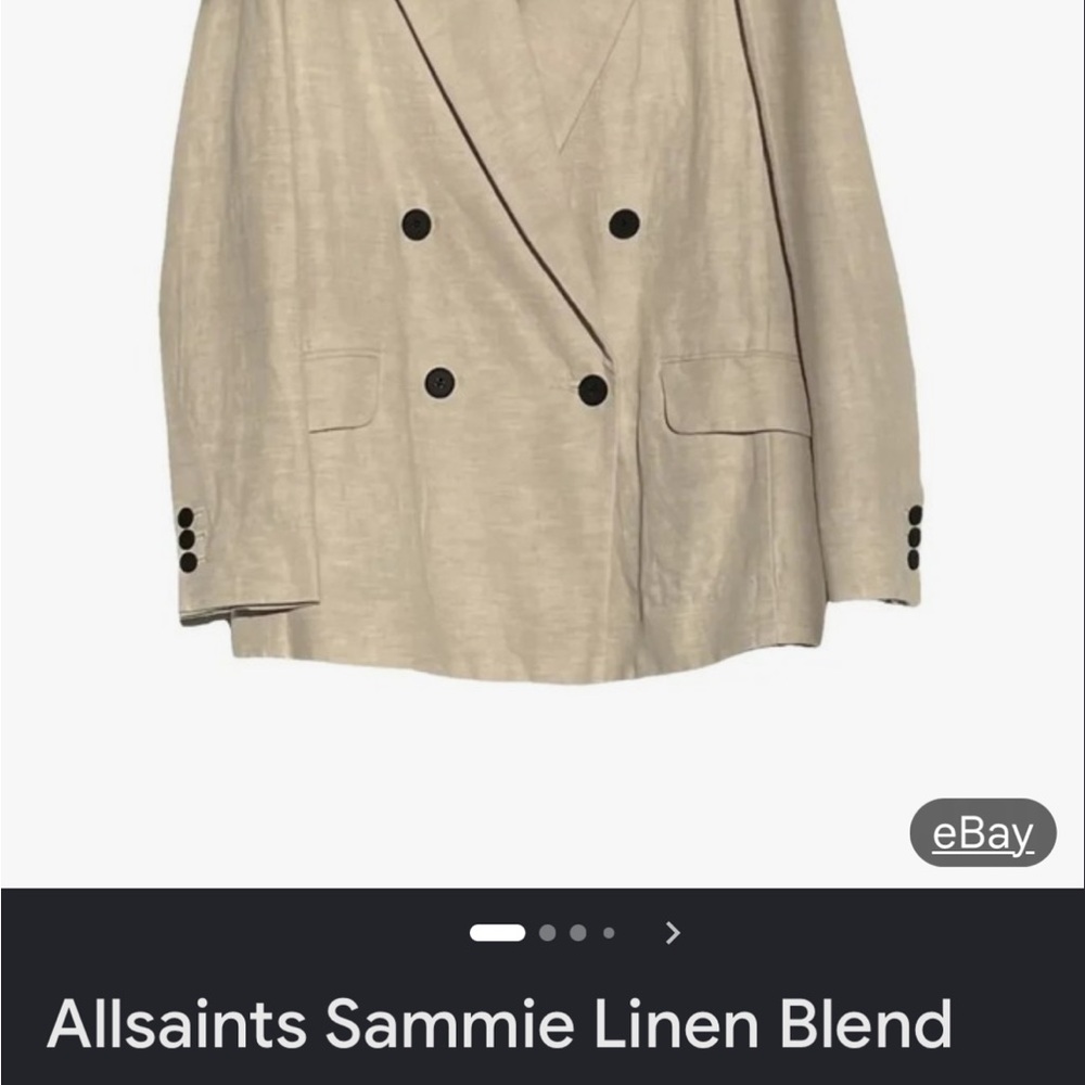 AllSaints Linen-Blend Double-Breasted Blazer in Light Beige
